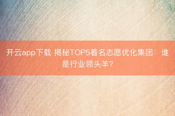 开云app下载 揭秘TOP5着名志愿优化集团:谁是行业领头羊?